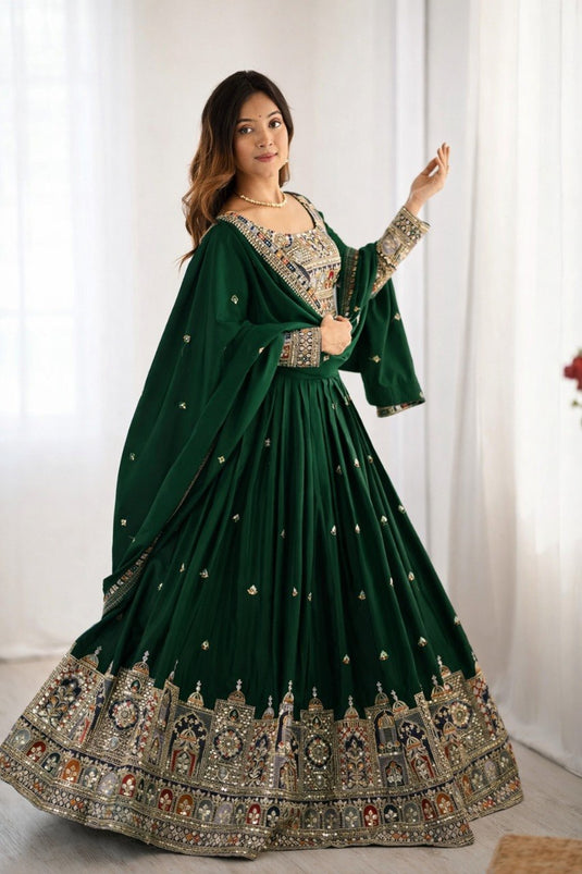 Women’s Malai Satin Embroidered Sequence Work Lehenga Choli Set with Vichitra Silk Dupatta