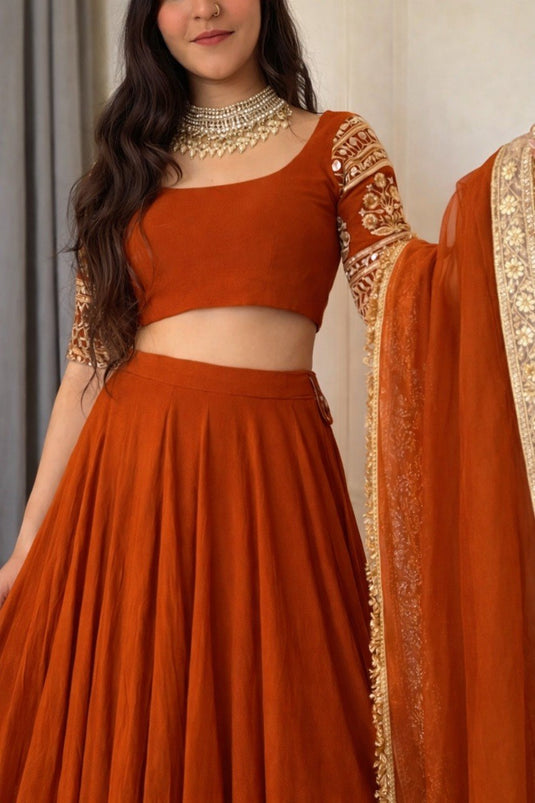 Women’s Georgette Embroidered Sequence Work Lehenga Choli Set with Dupatta
