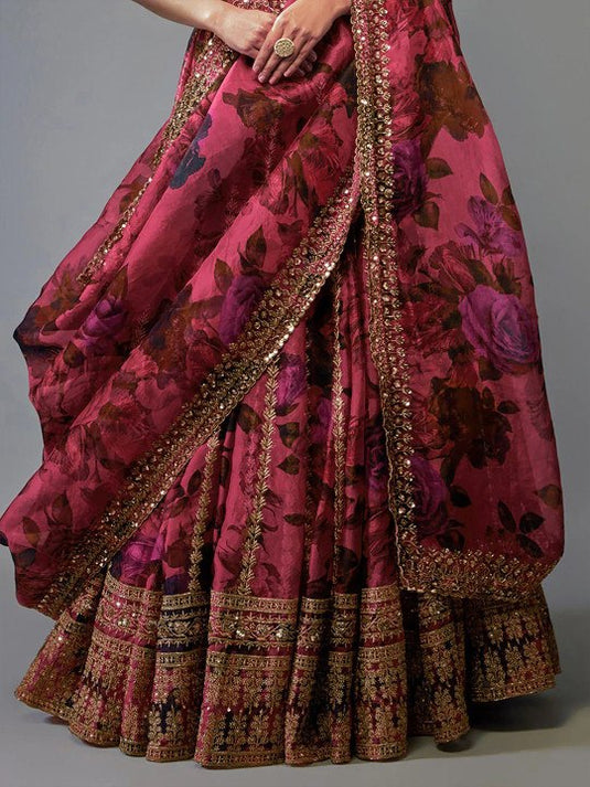Women’s Tebby Organza Embroidered Lehenga Choli Set with Sequins Work & Dupatta