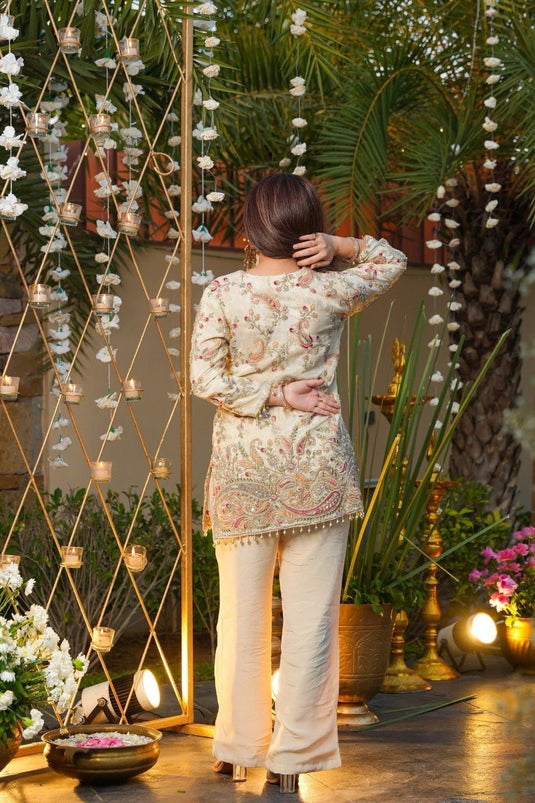 Elegant Embroidered French Crepe Co-ord Set
