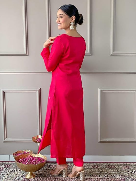 Elegant Embroidered Viscose Chanderi Kurti Set with Chinon Dupatta for Women