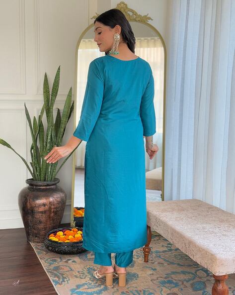 Elegant Embroidered Viscose Chanderi Kurti Set with Chinon Dupatta for Women