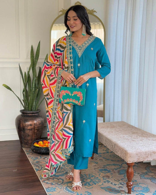 Elegant Embroidered Viscose Chanderi Kurti Set with Chinon Dupatta for Women