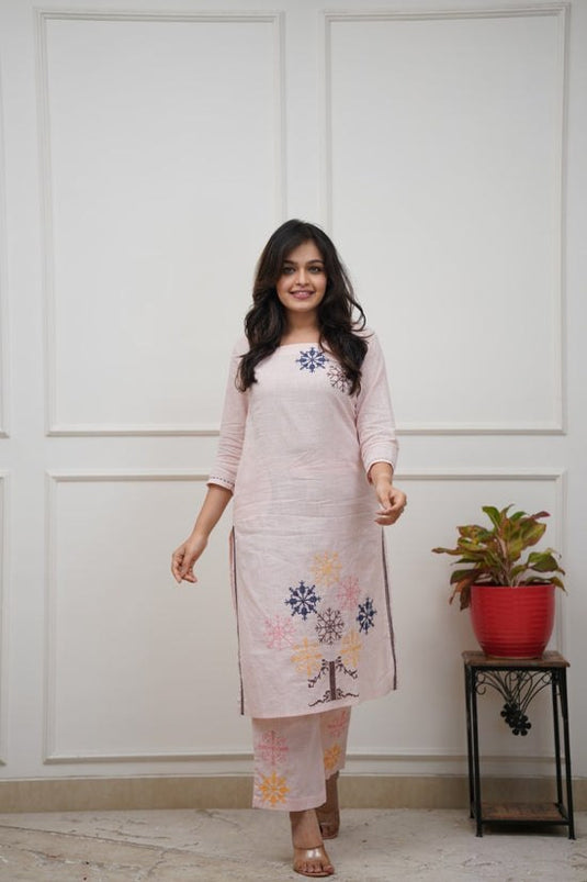 Elegant Embroidered Cotton Blend Kurta Co-ord Set