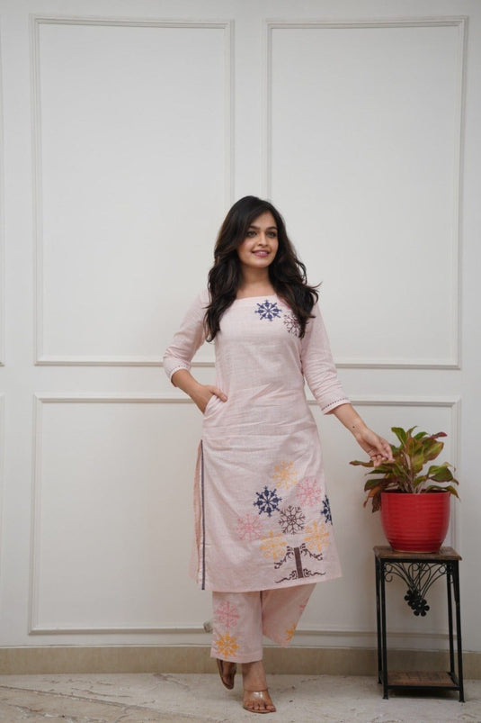 Elegant Embroidered Cotton Blend Kurta Co-ord Set