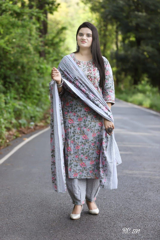 Women’s Embroidered Viscose Rayon Kurti Set with Printed Dupatta