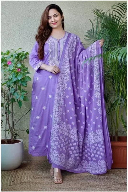Women Embroidered Viscose Rayon Kurta Set with Printed Dupatta