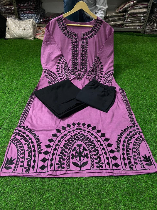 Women’s Viscose Rayon Embroidered Kurta Set with Printed Dupatta