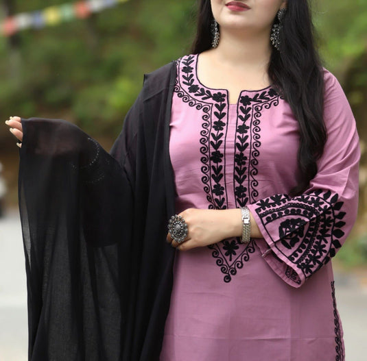Women’s Viscose Rayon Embroidered Kurta Set with Printed Dupatta