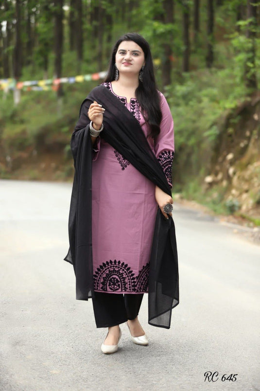 Women’s Viscose Rayon Embroidered Kurta Set with Printed Dupatta