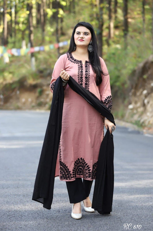 Women’s Viscose Rayon Embroidered Kurta Set with Printed Dupatta
