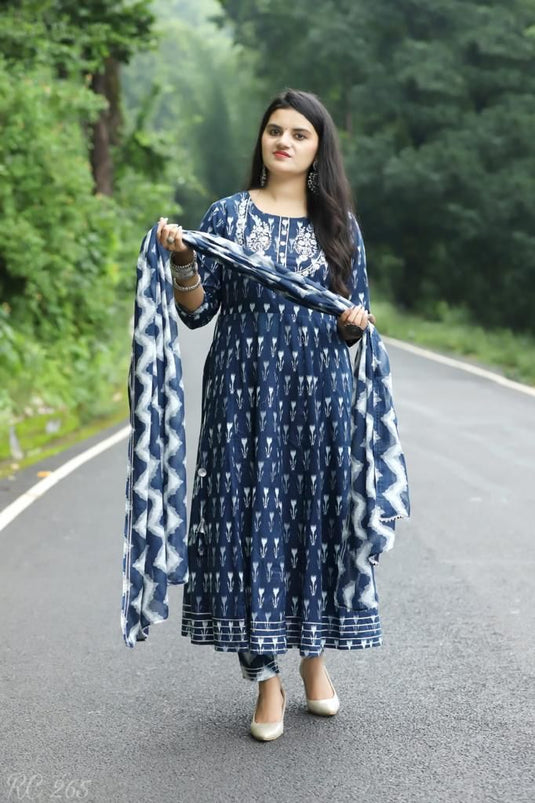 Women’s Embroidered Viscose Rayon Kurta Pant Set with Printed Dupatta