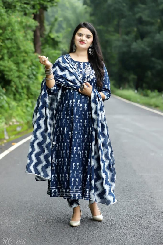Women’s Embroidered Viscose Rayon Kurta Pant Set with Printed Dupatta