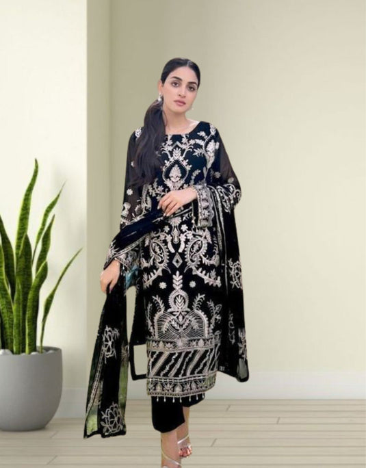 Women’s Georgette Embroidered Kurti Set with Dupatta | Ethnic Ready-to-Wear Suit Set