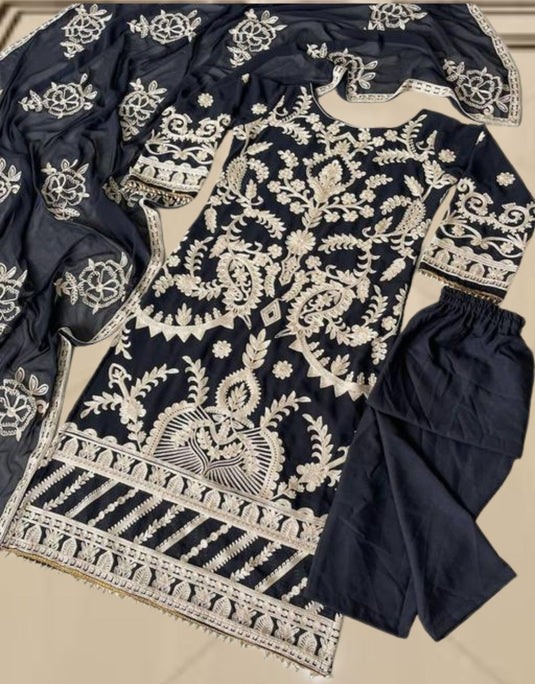 Women’s Georgette Embroidered Kurti Set with Dupatta | Ethnic Ready-to-Wear Suit Set