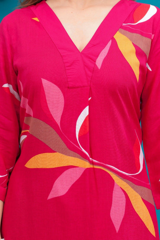 Elegant Printed Polly Rayon Kurti Set with Nazmin Dupatta for Women