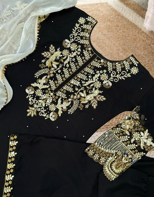 Women’s Georgette Embroidered Kurta Set with Silk Dupatta