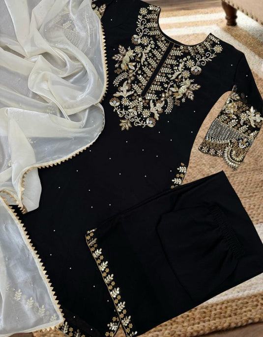 Women’s Georgette Embroidered Kurta Set with Silk Dupatta