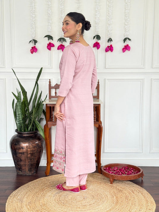 Women’s PV Chanderi Embroidered Kurta Set with Silk Dupatta