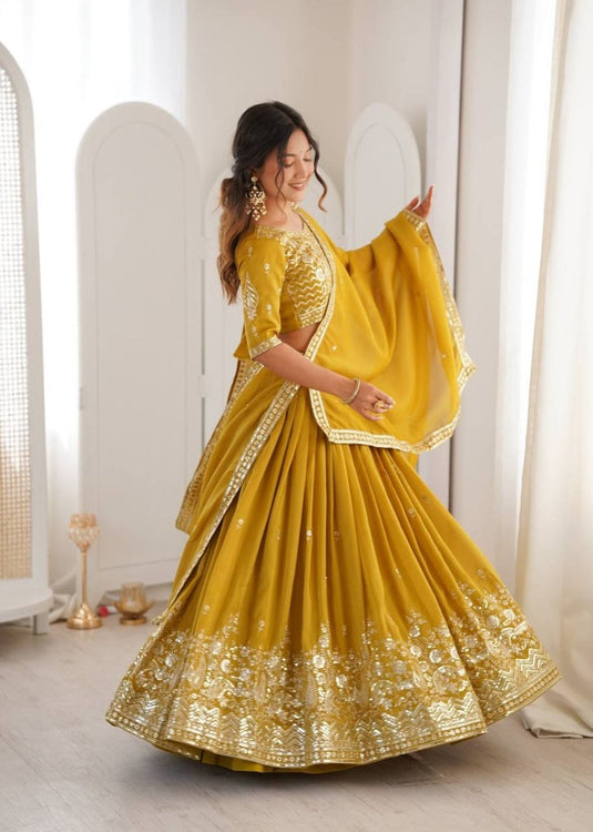 Women’s Art Silk Embroidered Sequence Work Lehenga Choli Set with Georgette Dupatta