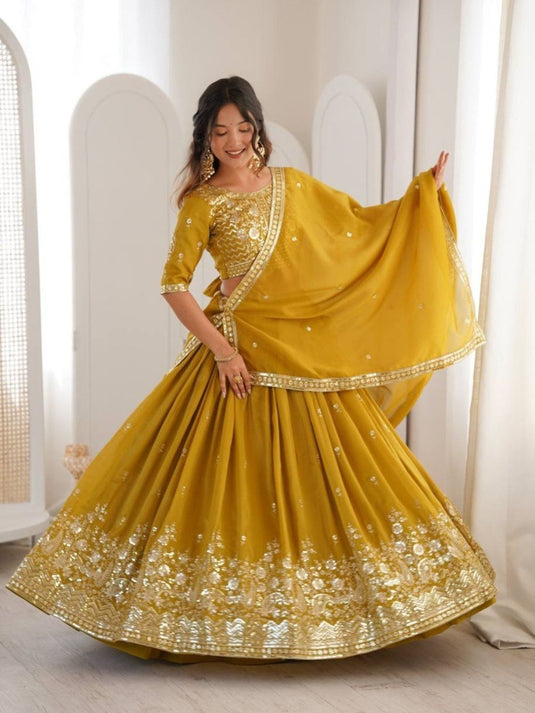 Women’s Art Silk Embroidered Sequence Work Lehenga Choli Set with Georgette Dupatta