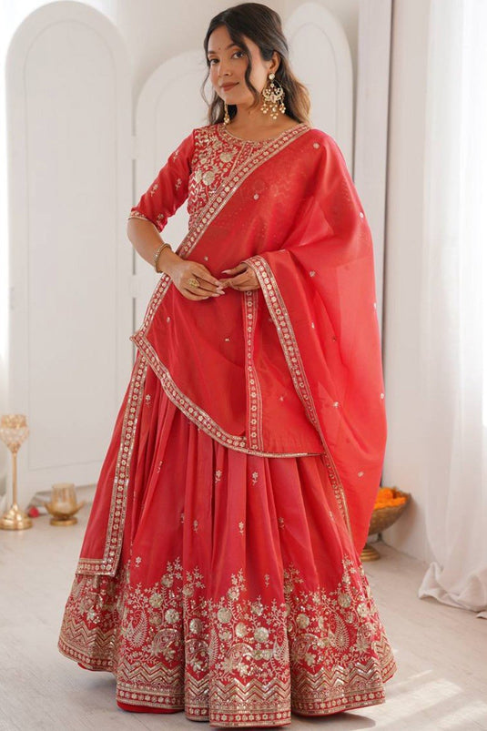 Women’s Art Silk Embroidered Sequence Work Lehenga Choli Set with Georgette Dupatta