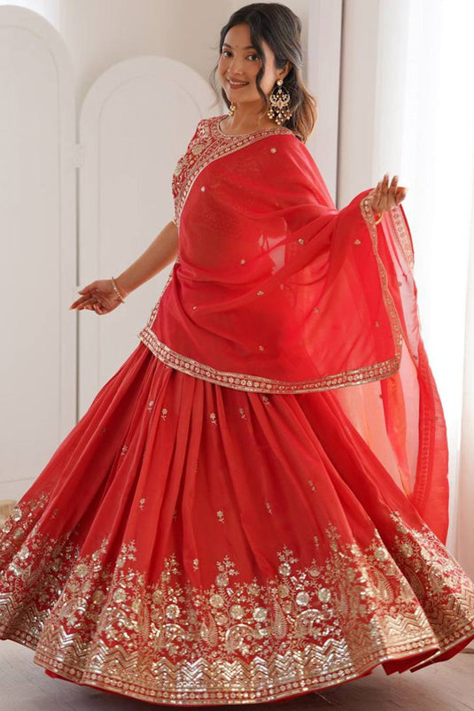 Women’s Art Silk Embroidered Sequence Work Lehenga Choli Set with Georgette Dupatta