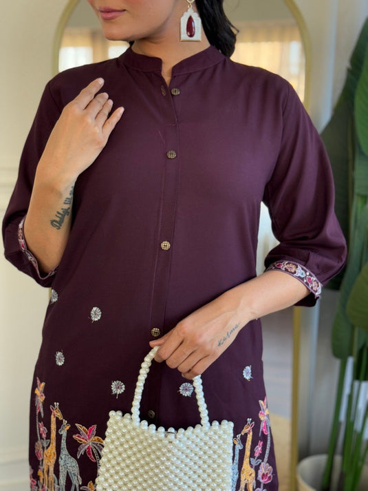 Elegant Embroidered Viscose Rayon Co-ord Set