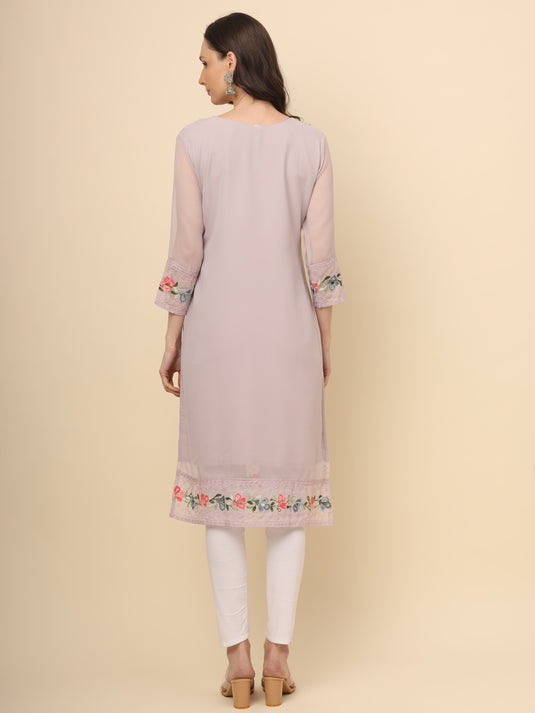 Women Georgette Lucknowi Chikankari Embroidered Straight Kurti