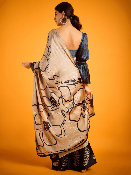 Premium Digital Print Satin Saree – Elegant Glossy Finish & Contemporary Design